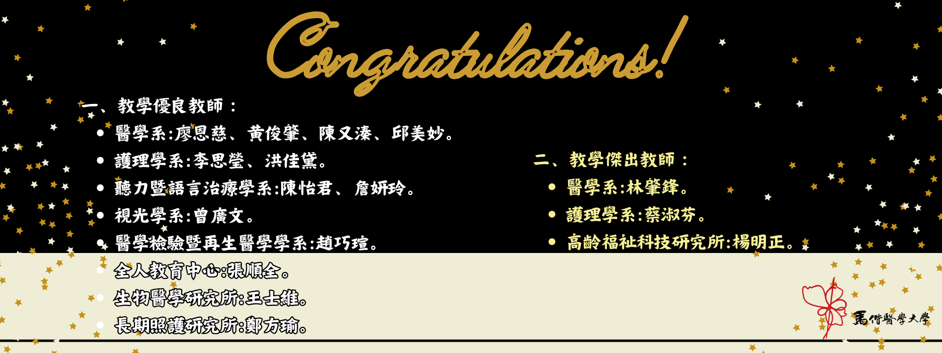 114學年度教學優良教師傑出教師獲選名單